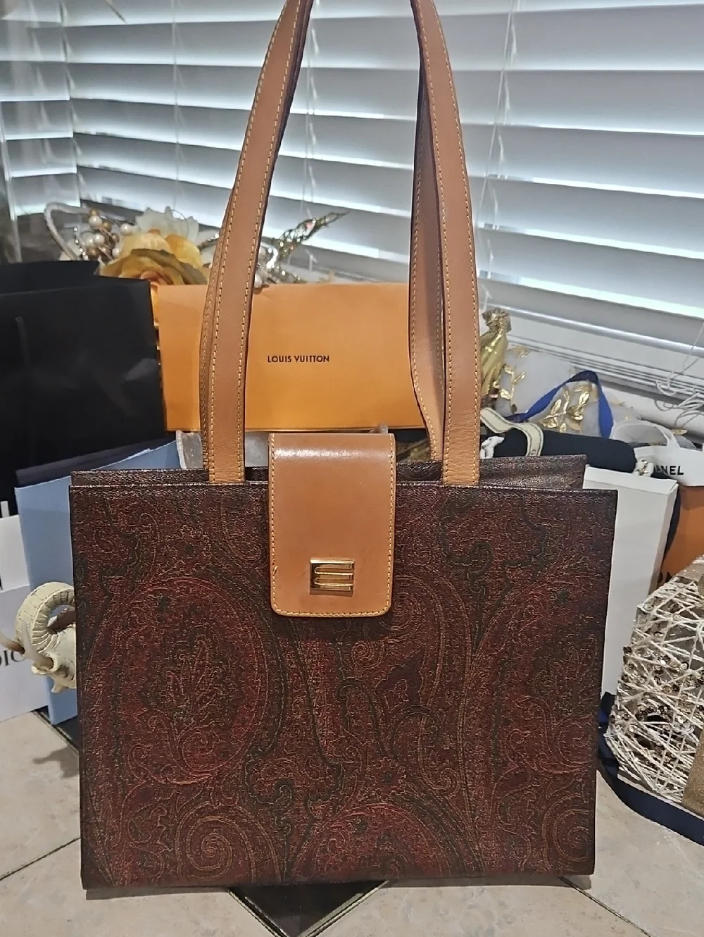 Vintage Etro Paisley Tote w/ Tan Leather Trim & Straps GUC! - Picture 1 of 17